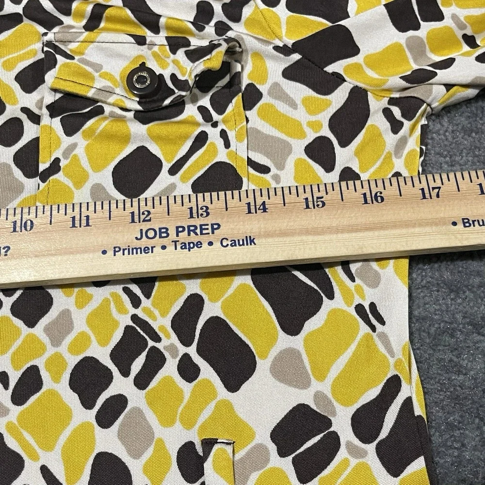 Tory Burch 100% Silk Dress Women Small Yellow‎ Geometric 3/4 Sleeve Button Knee
